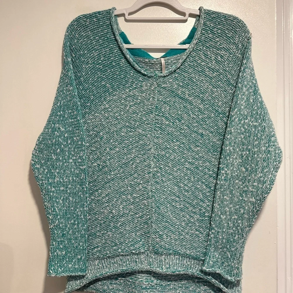 Free People Sz:XS Bright Lights oversized Round Neck knit Teal Speckle sweater